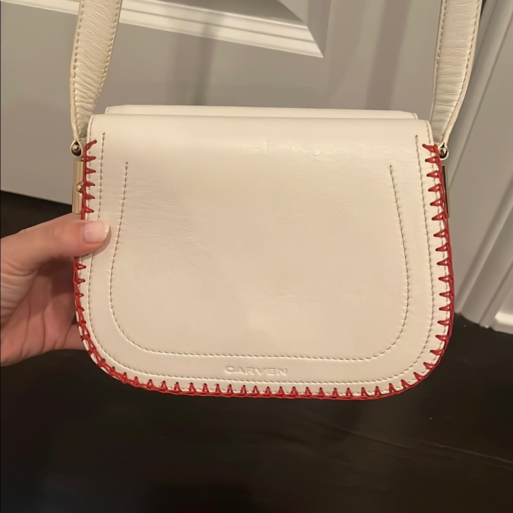 Carven White and Red Crossbody Bag with Saddle Shape